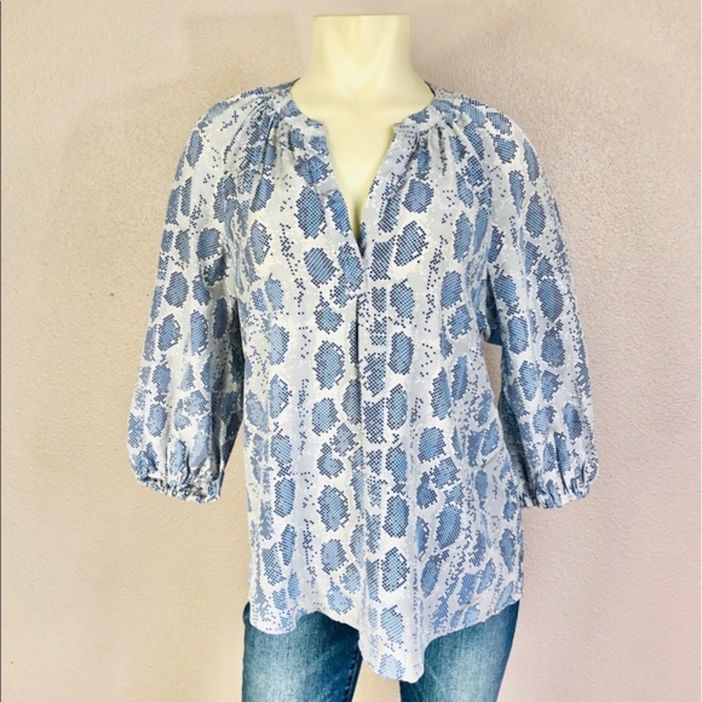 Joie Blue Silk Digital Snakeskin Print Top
